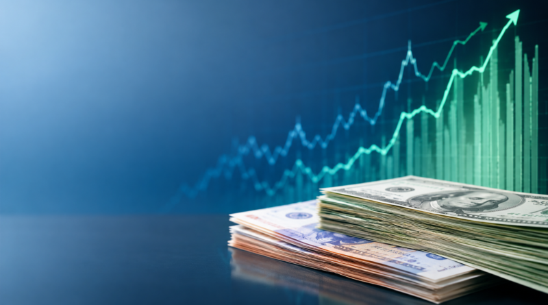 Dólar e inflación en Argentina: gráficos financieros y billetes de pesos y dólar