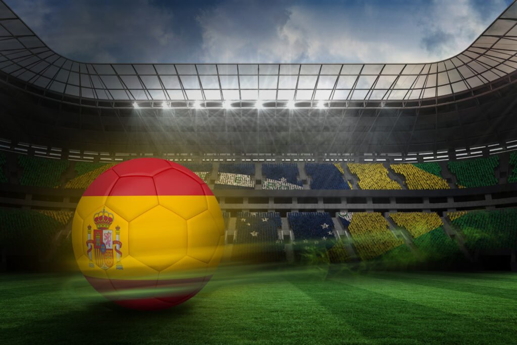 Pelota con los colores de España en un estadio que ilustra a España finalista