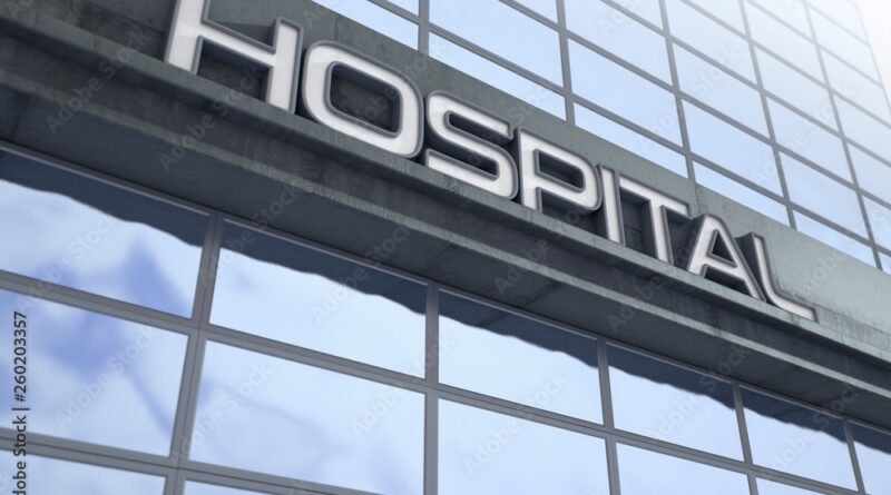 fondos para hospitales: fachada de un hospital moderno