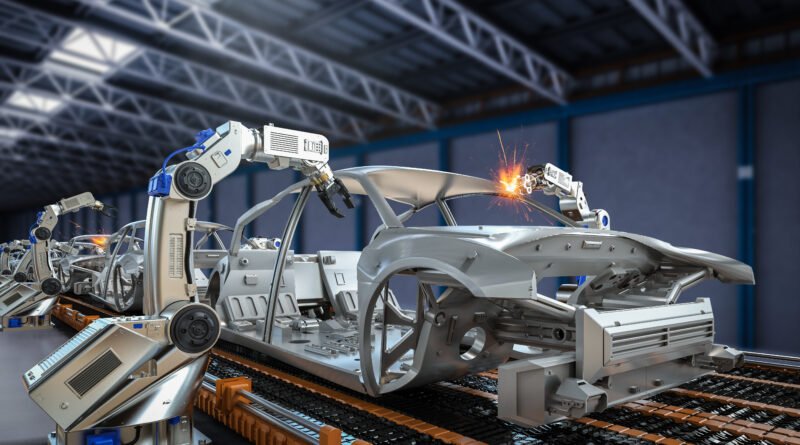 Industria automotriz: línea de montaje automotriz con robots