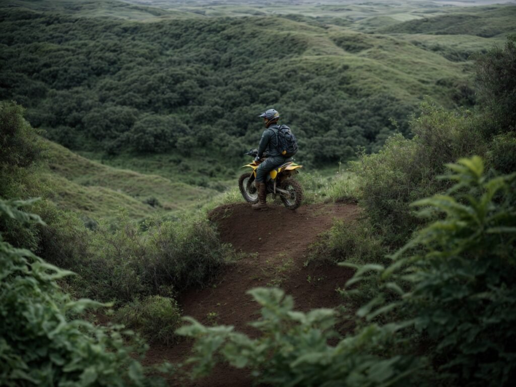 QJ Motor 450RX: motocicleta Adventure circulando por un camino de tierra de montaña