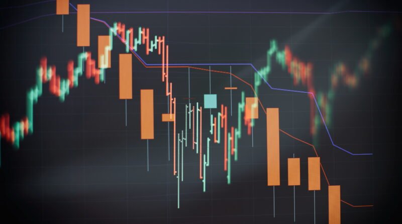 Pantalla con gráfico de velas financieras, ilustra la baja del riesgo país y el rally de bonos