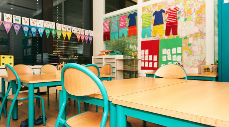Aula de primaria vacía que ilustra el TDAH en la infancia