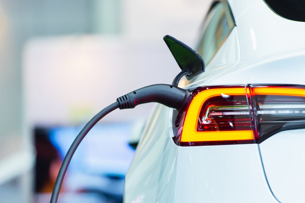 Tesla en la Argentina: cargador enchufado a un auto eléctrico