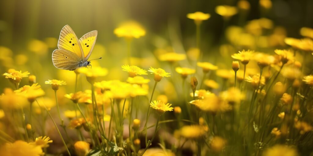 Cien años de soledad: mariposa amarilla posada sobre una flor, evocando Macondo