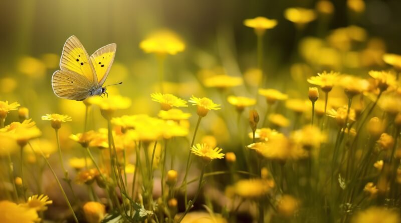 Cien años de soledad: mariposa amarilla posada sobre una flor, evocando Macondo