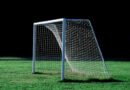 Dibu Martínez: arco de fútbol vacío en un estadio de césped verde