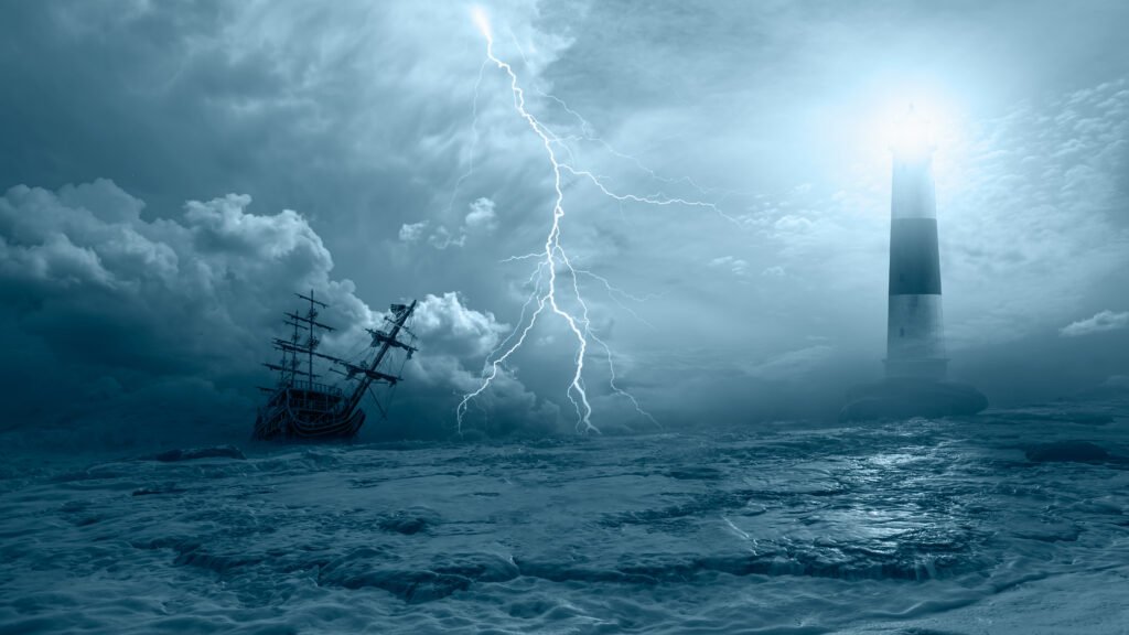 La Odisea: antiguo barco de vela en un mar embravecido