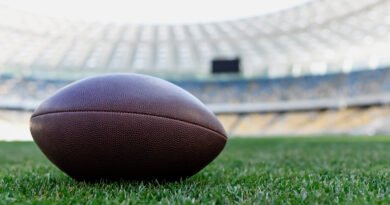 Los Pumas: pelota de rugby sobre el césped de un estadio