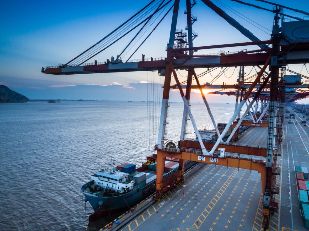 paro de prácticos: buques de carga y contenedores en un puerto fluvial