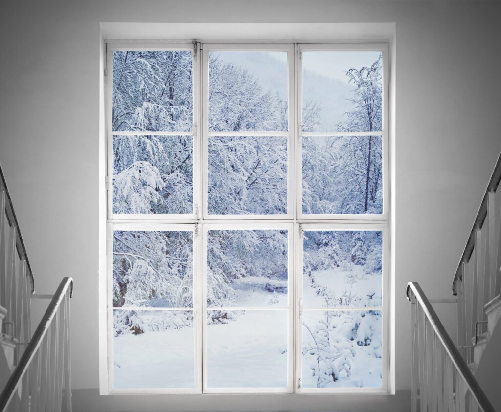 paro docente Tierra del Fuego: ventana con paisaje nevado de invierno