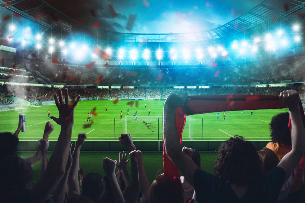 Racing vs Boca: estadio de fútbol de noche con hinchas