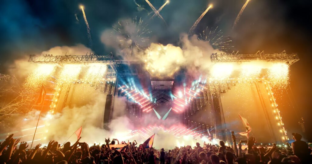 recitales del fin de semana: público de un recital frente a luces de escenario