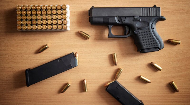 Registro Nacional de Armas: armas y municiones incautadas sobre una mesa