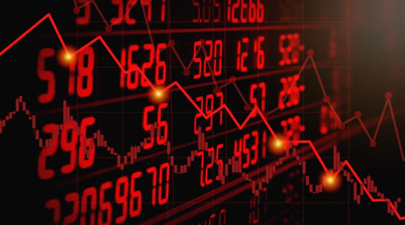 riesgo país: panel electrónico rojo con tendencia bajista de la bolsa