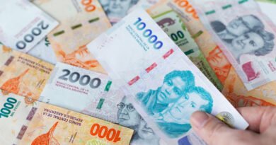 Salario mínimo: billetes de pesos argentinos sobre una mesa