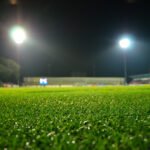 Selección argentina: pelota de fútbol en el centro de un estadio de noche