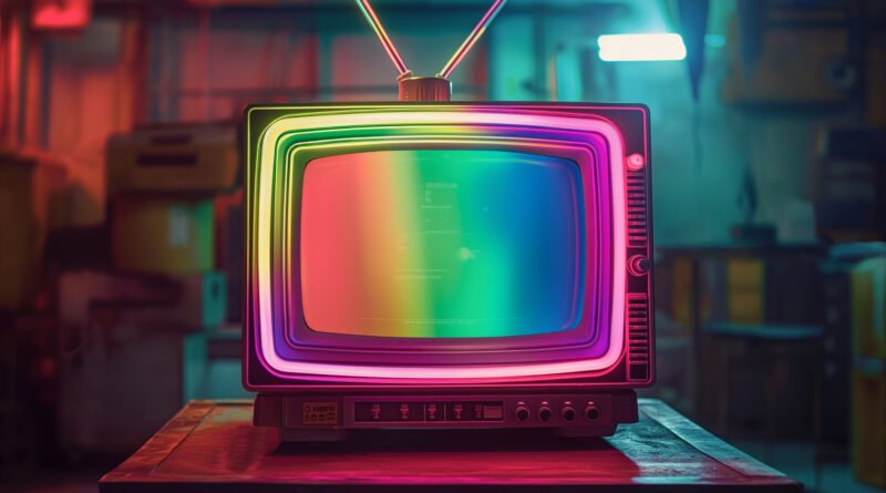 serie de Moria: televisor antiguo delineado con luces de neón