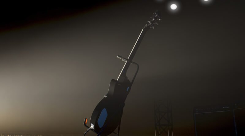 Serú Girán: guitarra eléctrica iluminada en un escenario de homenaje