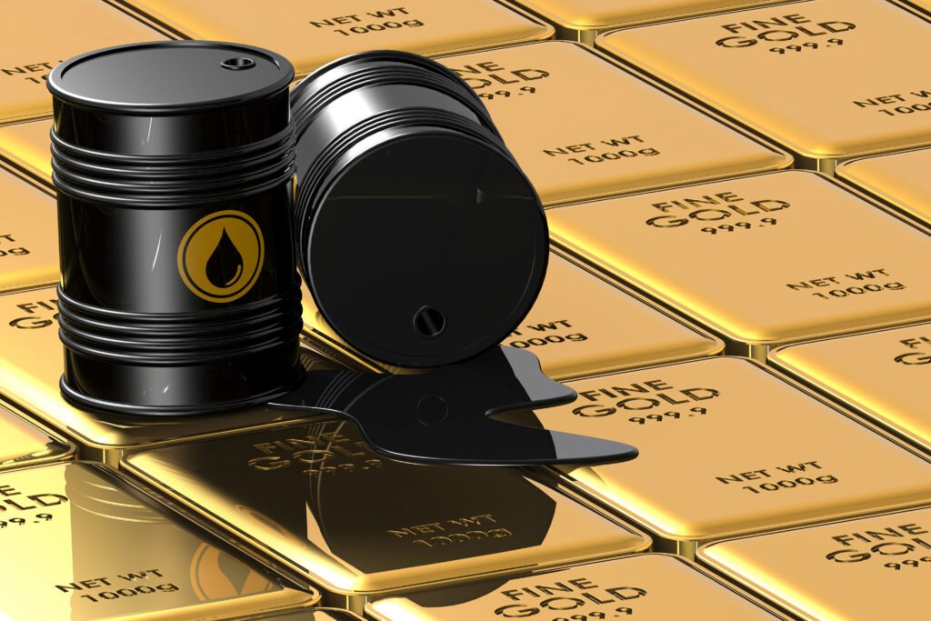 acciones y bonos: barril de petróleo y lingotes de oro