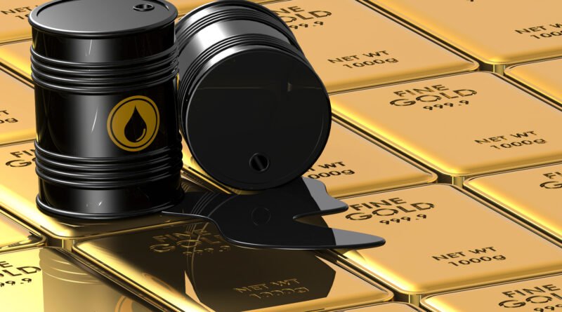 acciones y bonos: barril de petróleo y lingotes de oro