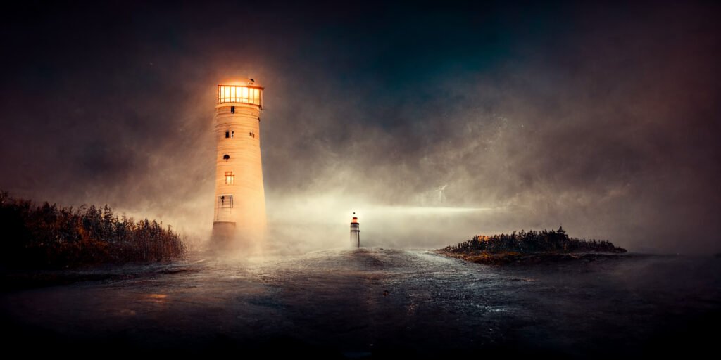 Ley por Malvinas: faro en una costa del Atlántico Sur con oleaje