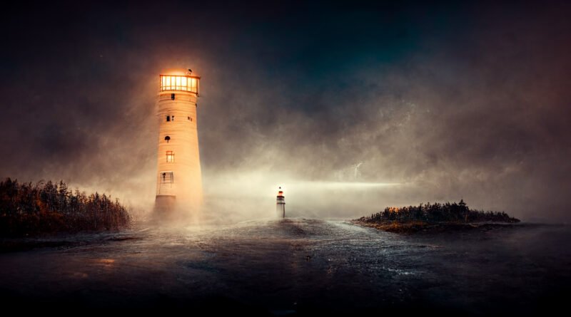 Ley por Malvinas: faro en una costa del Atlántico Sur con oleaje
