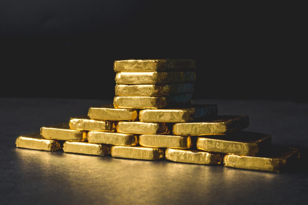 oro del BCRA: lingotes de oro apilados