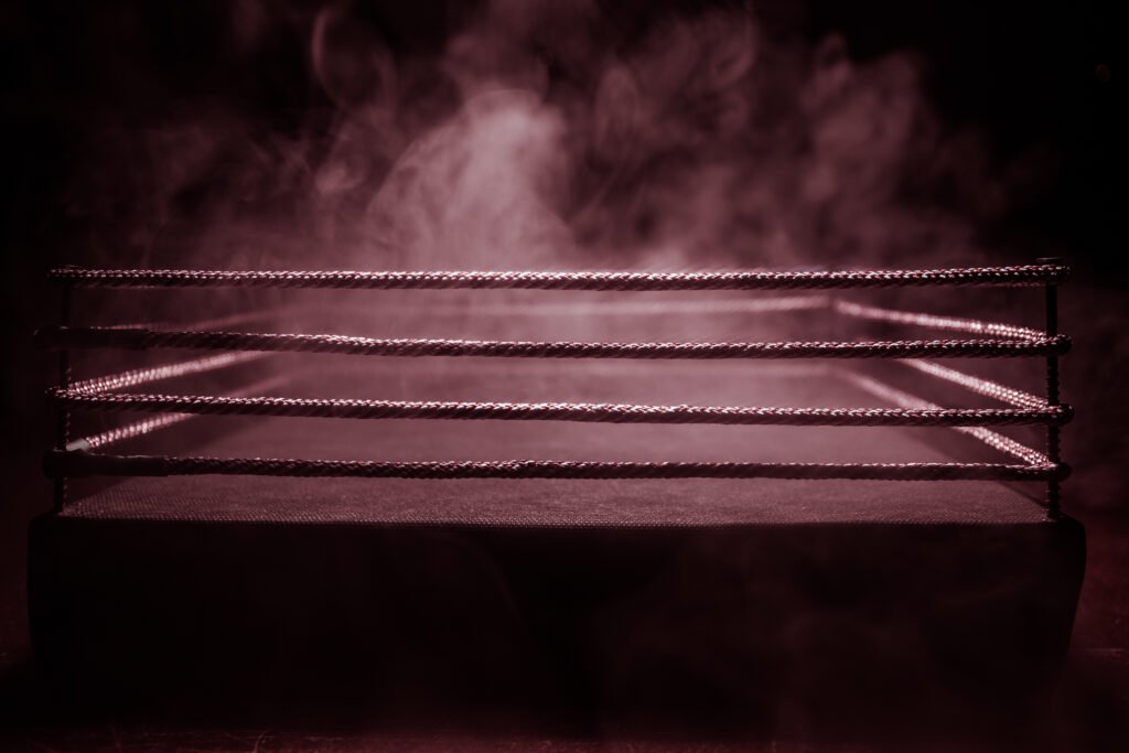 Párense de Manos: ring de boxeo iluminado en una arena