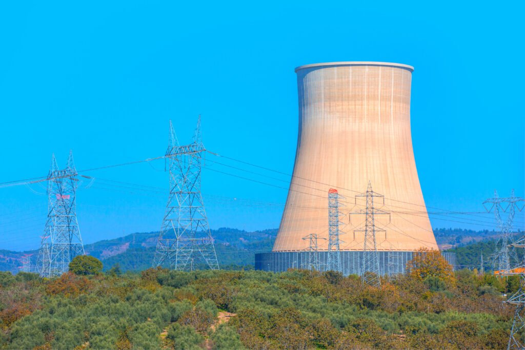 privatización de Enarsa: central termoeléctrica con torres de alta tensión