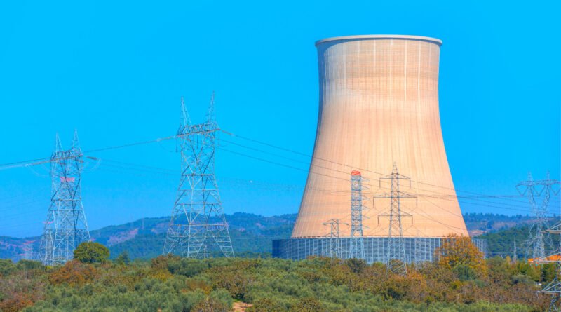privatización de Enarsa: central termoeléctrica con torres de alta tensión
