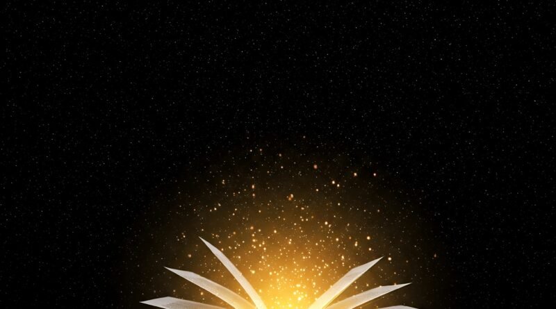 Las Trillizas de Oro: libro abierto que irradia una luz dorada mágica