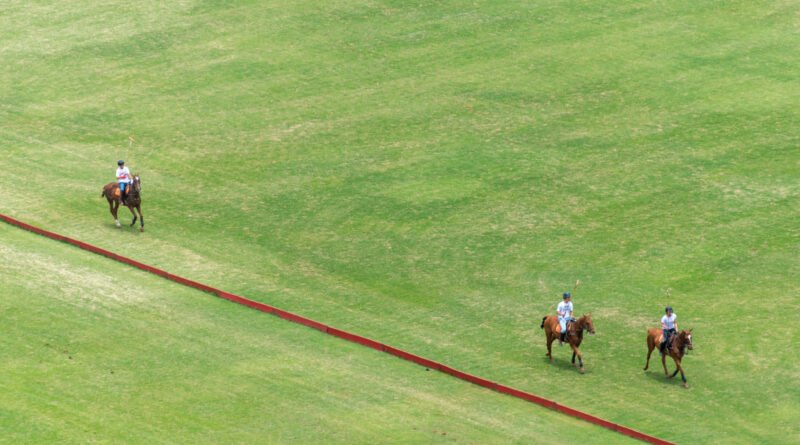 Chechu Bonelli: jugadores de polo a caballo en una cancha