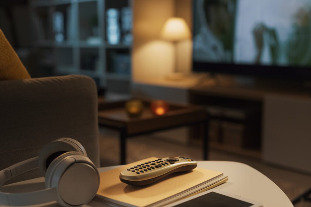 estrenos de streaming: living con un televisor encendido de noche