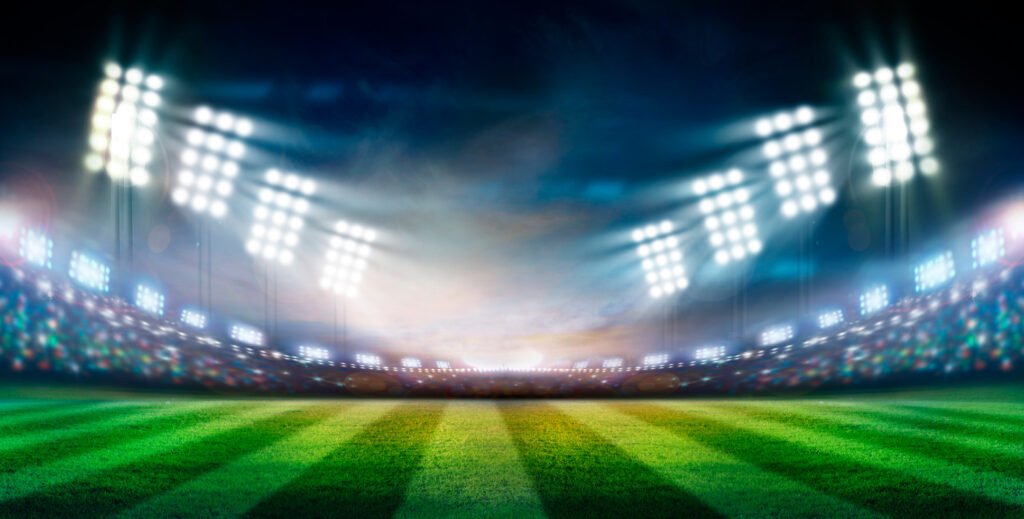 Liga Profesional, estadio de fútbol iluminado de noche