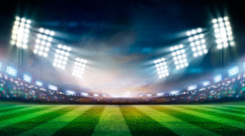 Liga Profesional, estadio de fútbol iluminado de noche