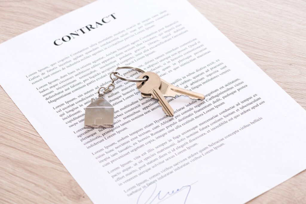 propiedad privada: llaves de una casa sobre un contrato firmado