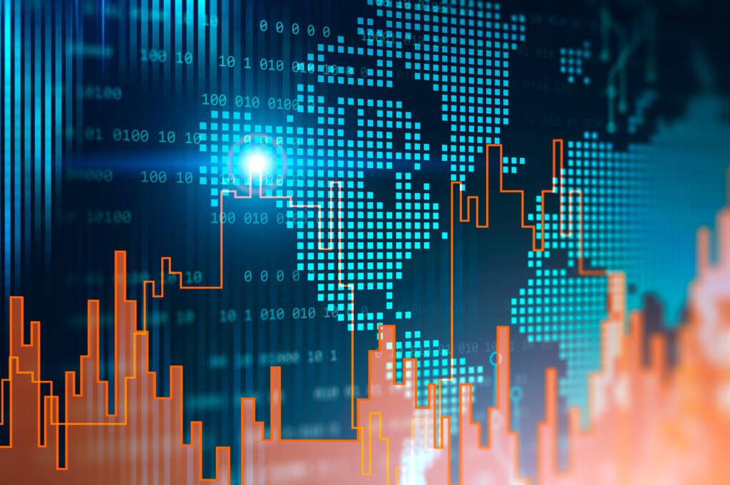 ranking de crecimiento: mapa del mundo con un gráfico económico