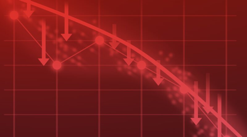 gráfico rojo con tendencia a la baja, recesión técnica