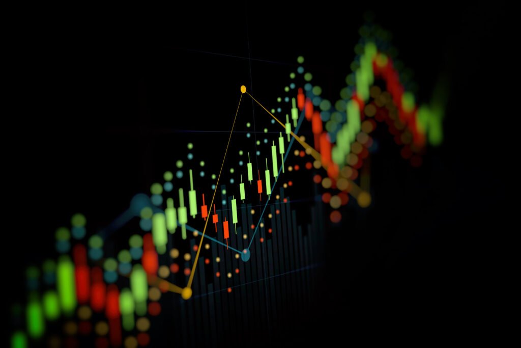 riesgo país: gráfico financiero de velas en alza color verde